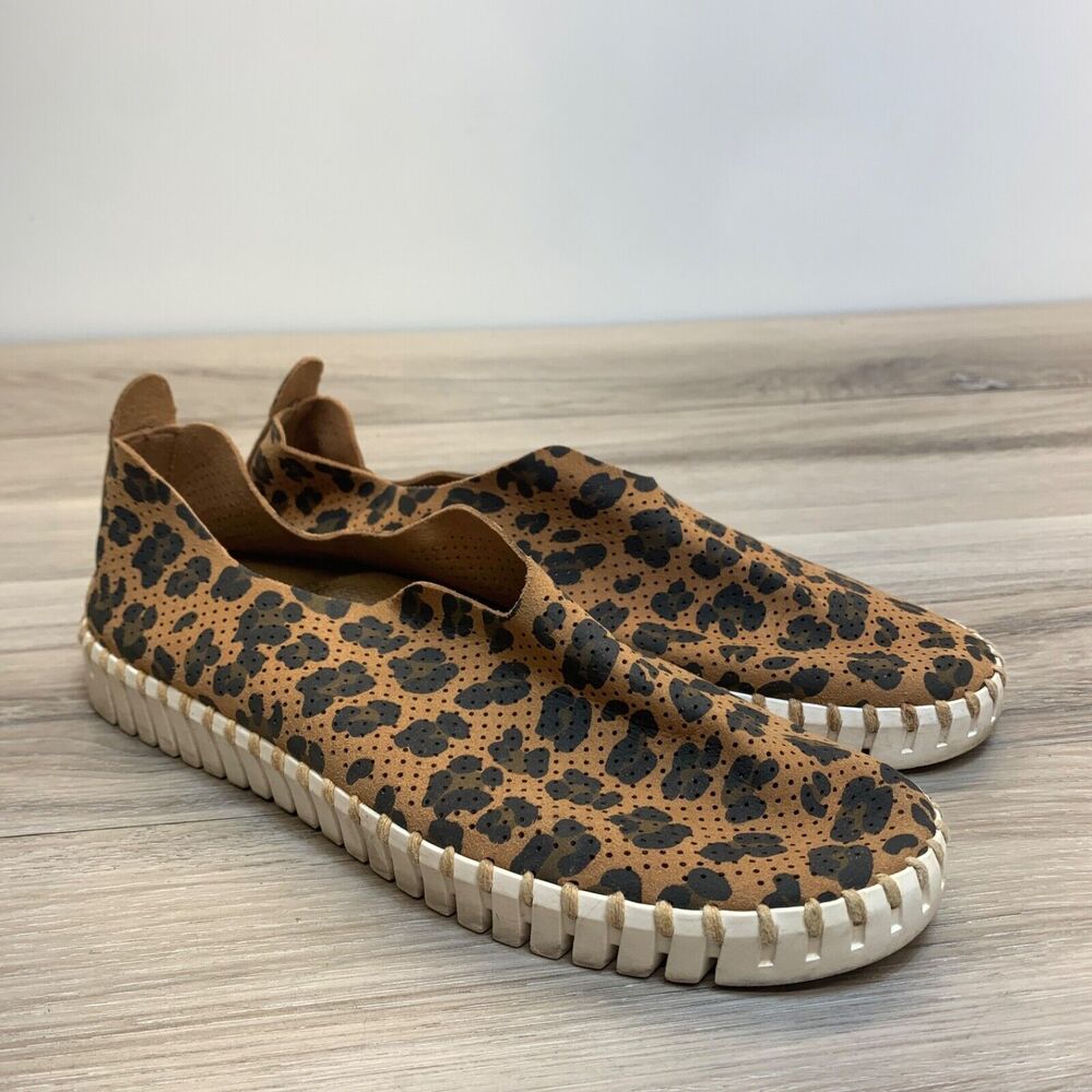 Ilse Jacobsen Hornbaek Latte Leopard Print Perforated Women Slip On 37 / 6.5 - 7
